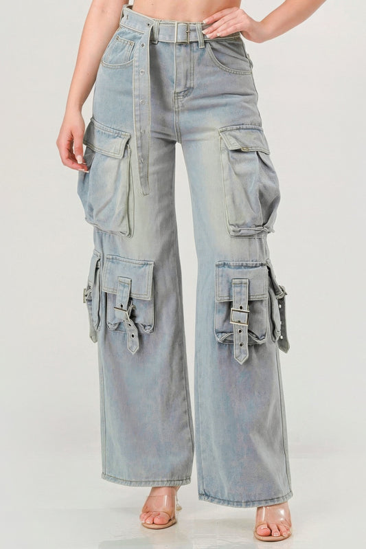 Belted Denim Cargo Jean JoySkyBoutique