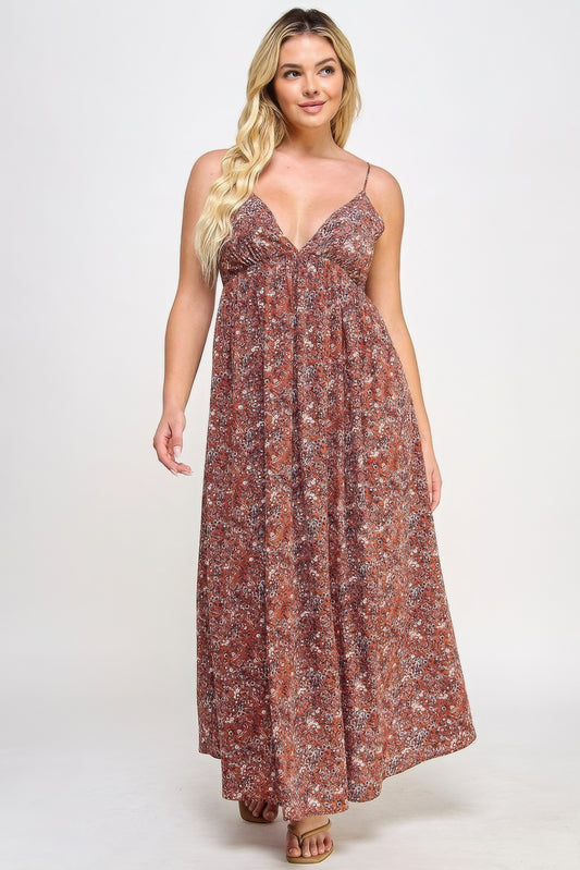 Floral Maxi Dress With Tie Back JoySkyBoutique