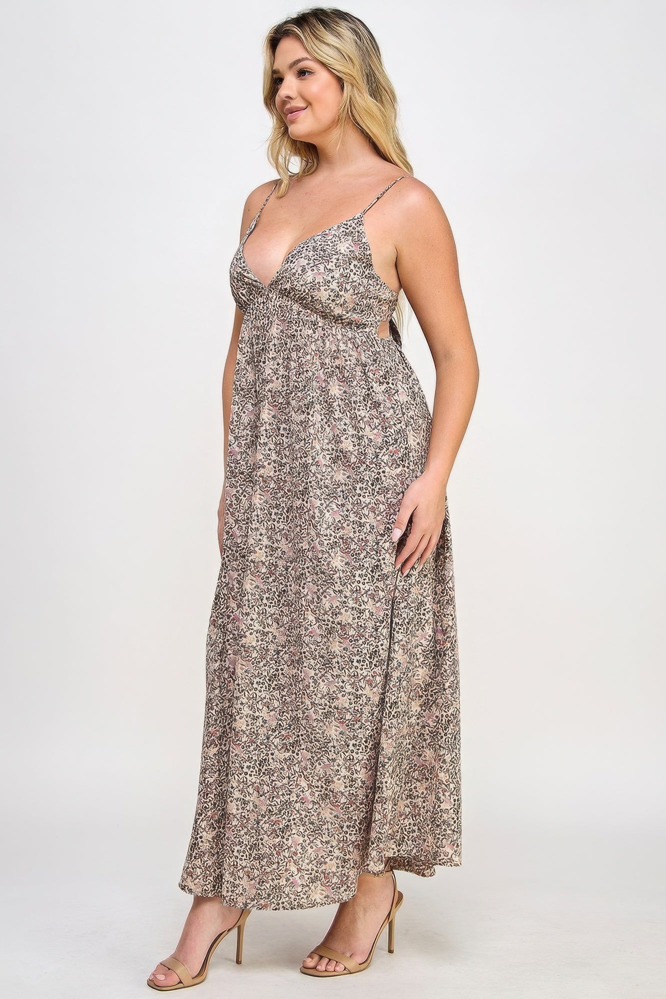 Floral Maxi Dress With Tie Back JoySkyBoutique