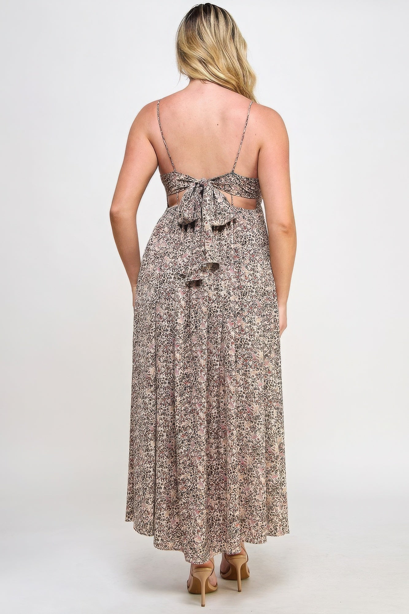 Floral Maxi Dress With Tie Back JoySkyBoutique