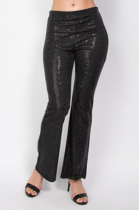 Sequined Fit & Flare Midrise Pants JoySkyBoutique