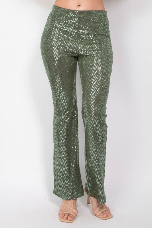 Sequined Fit & Flare Midrise Pants JoySkyBoutique