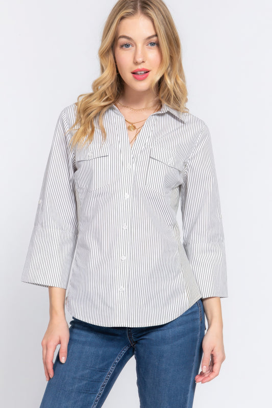 Long Slv Y/d Stripe Woven Shirt JoySkyBoutique