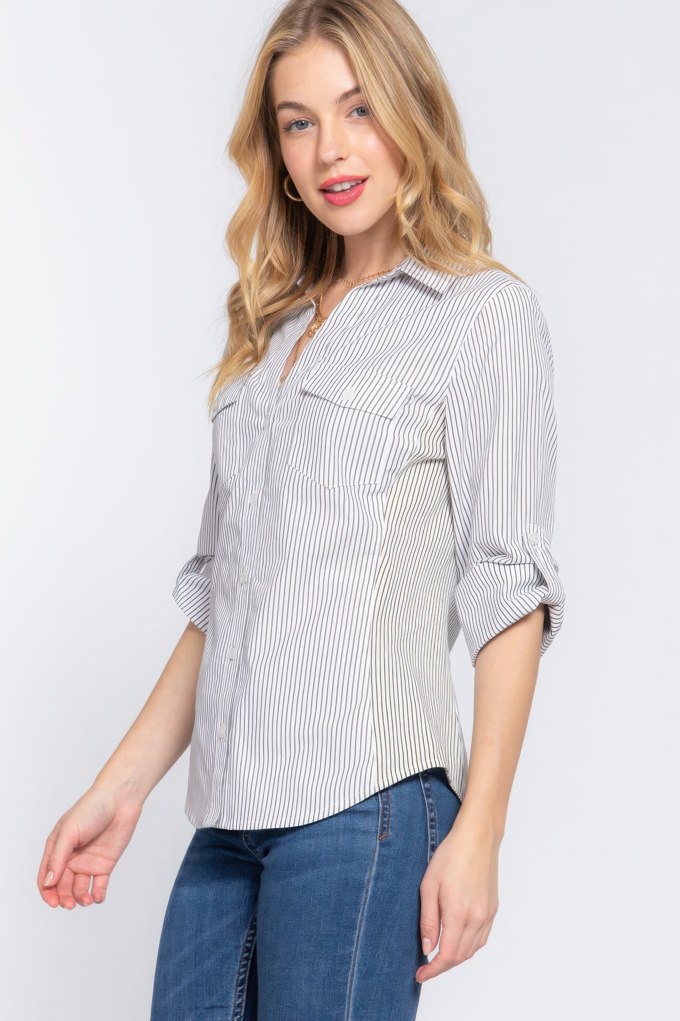 Long Slv Y/d Stripe Woven Shirt JoySkyBoutique