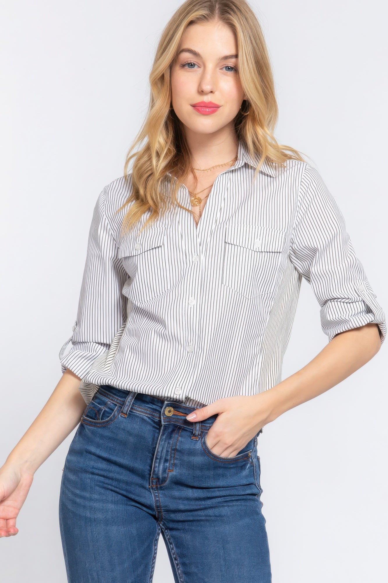 Long Slv Y/d Stripe Woven Shirt JoySkyBoutique