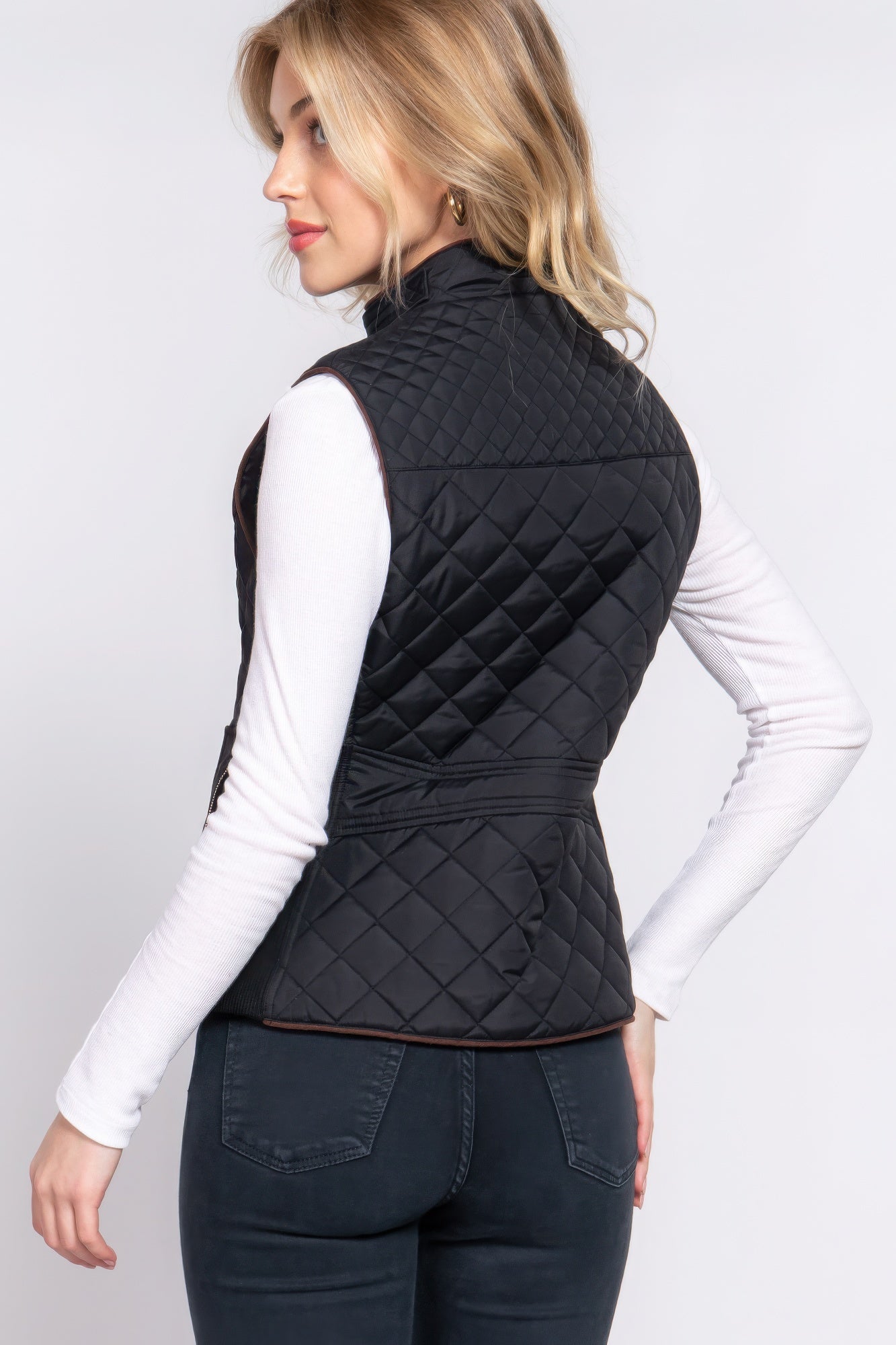 Suede Piping Quilted Padding Vest JoySkyBoutique