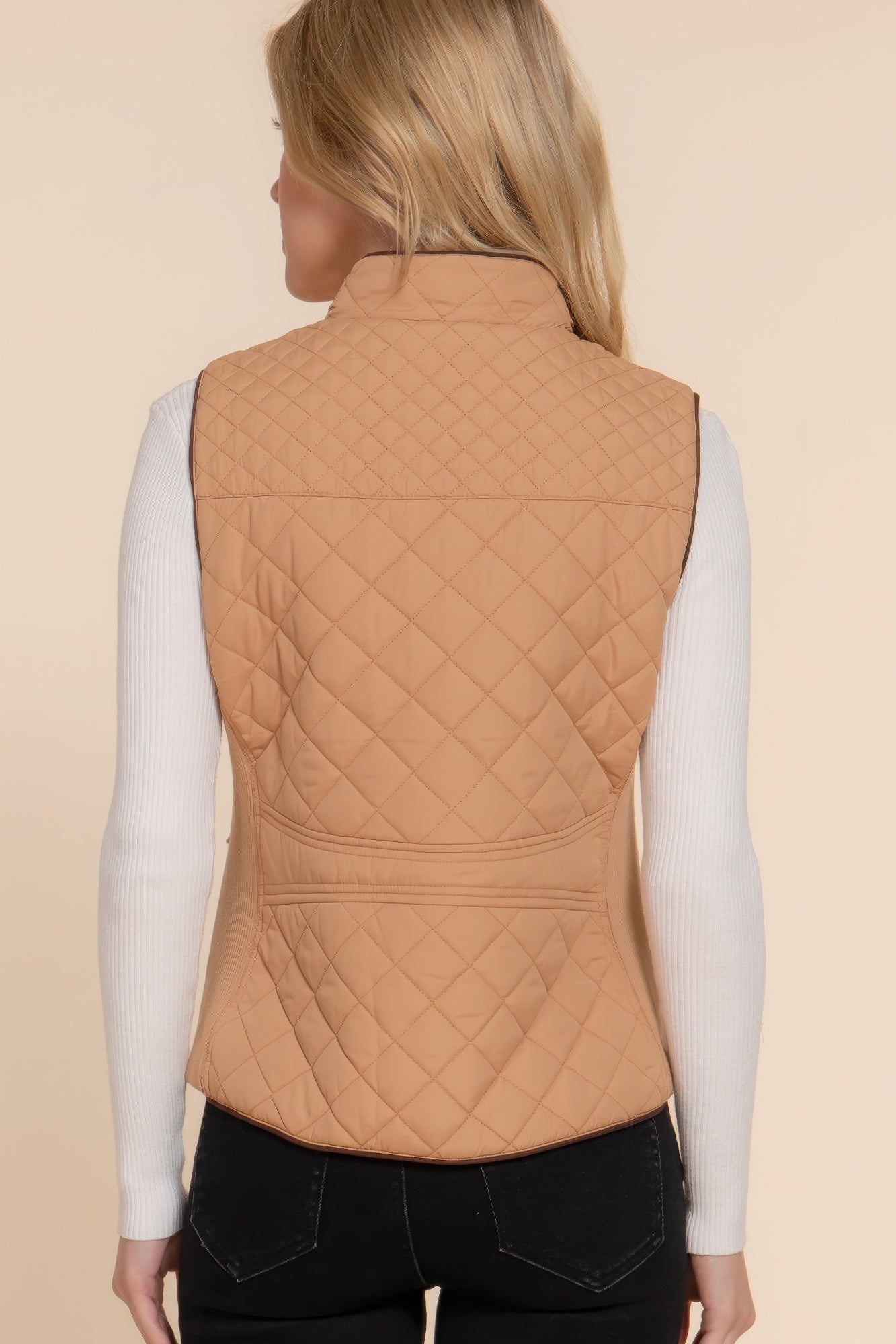 Suede Piping Quilted Padding Vest JoySkyBoutique