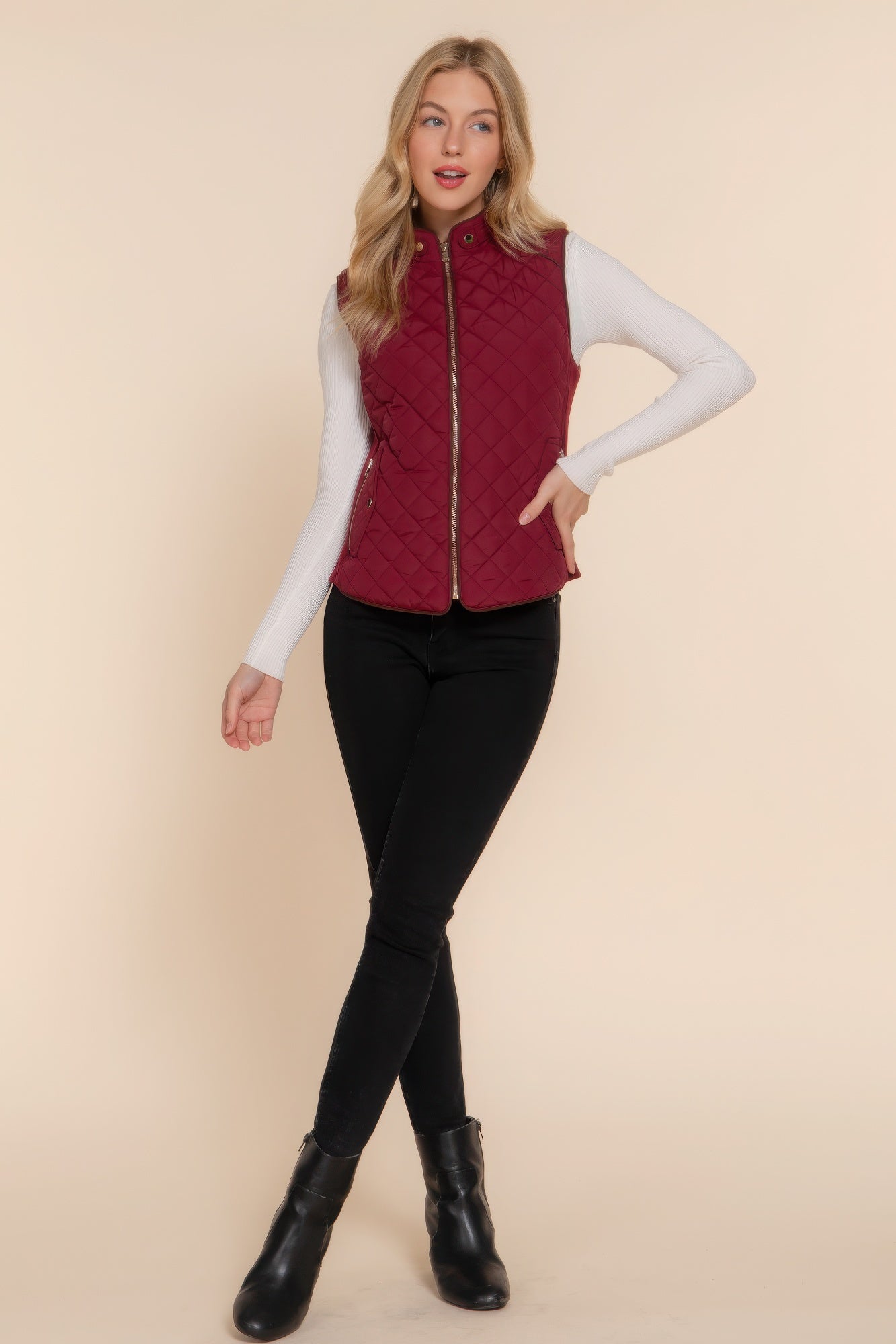 Suede Piping Quilted Padding Vest JoySkyBoutique