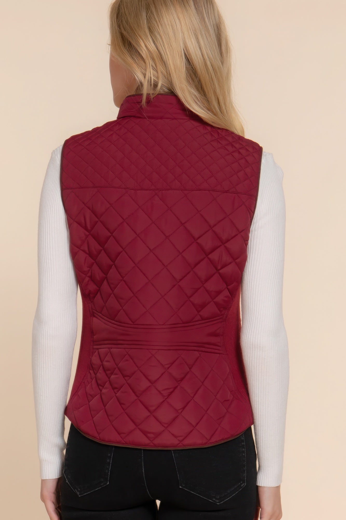 Suede Piping Quilted Padding Vest JoySkyBoutique