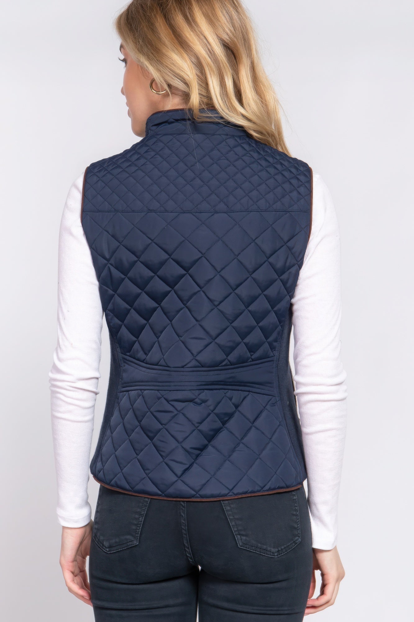 Suede Piping Quilted Padding Vest JoySkyBoutique