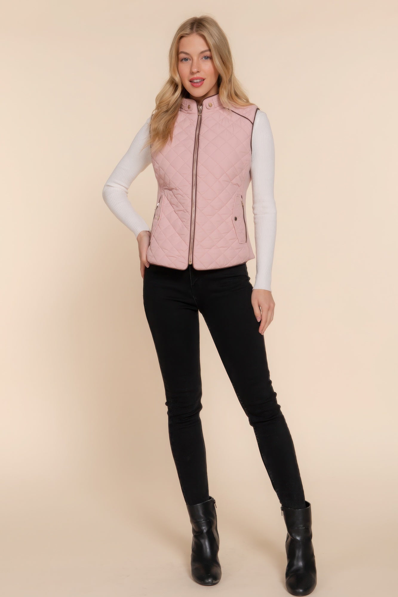 Suede Piping Quilted Padding Vest JoySkyBoutique