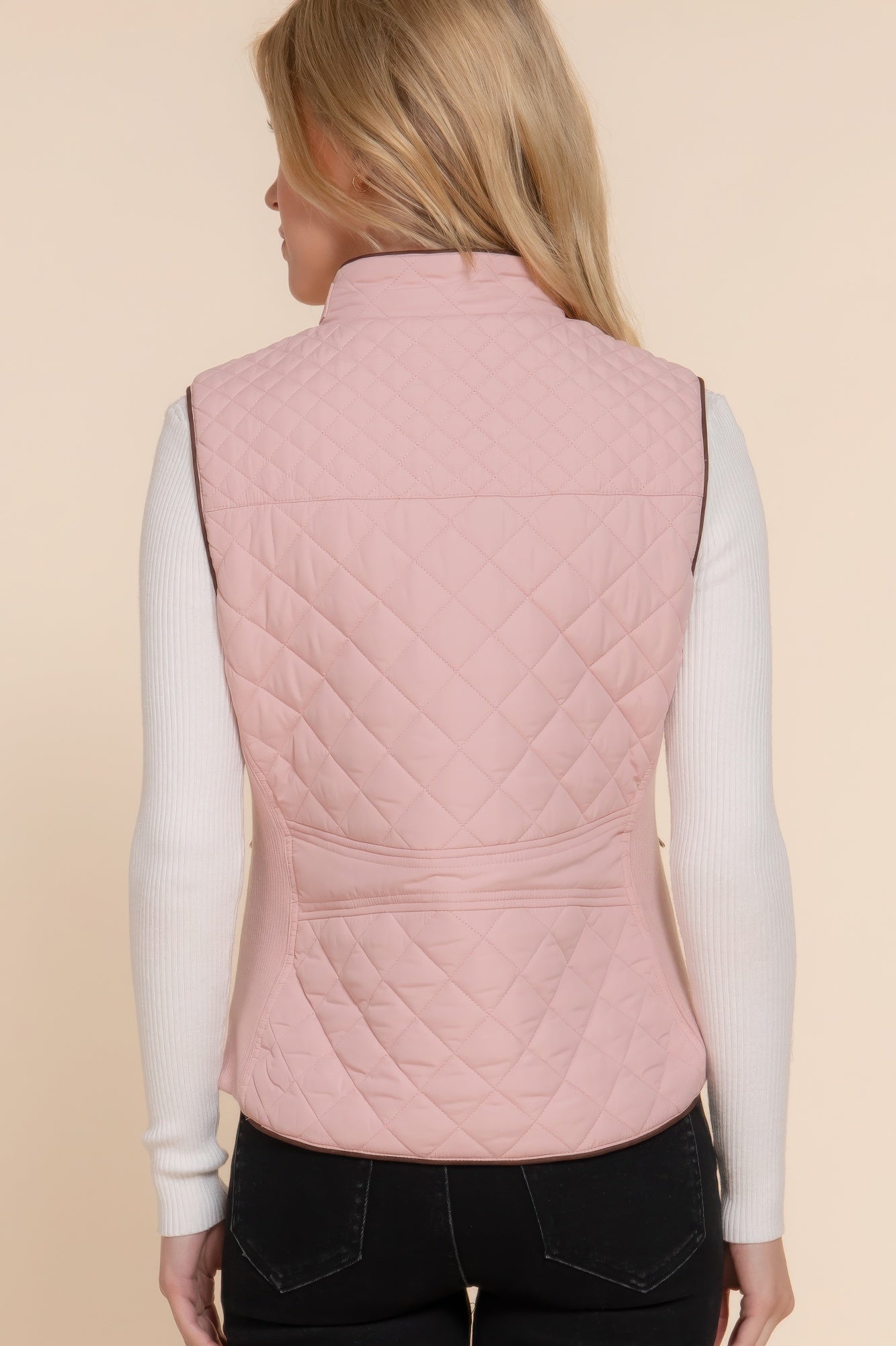 Suede Piping Quilted Padding Vest JoySkyBoutique