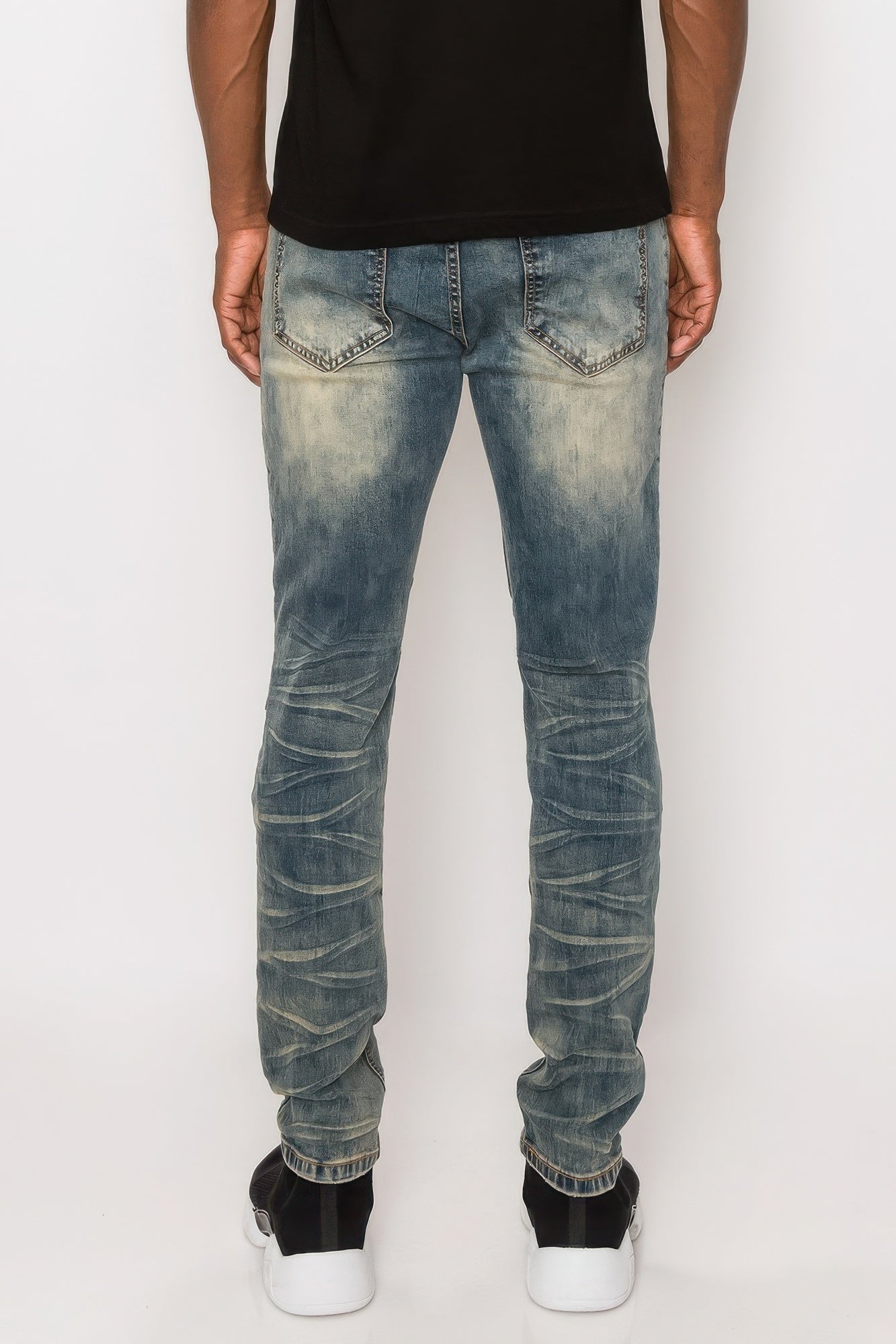 Men Creased Biker Denim Jeans JoySkyBoutique