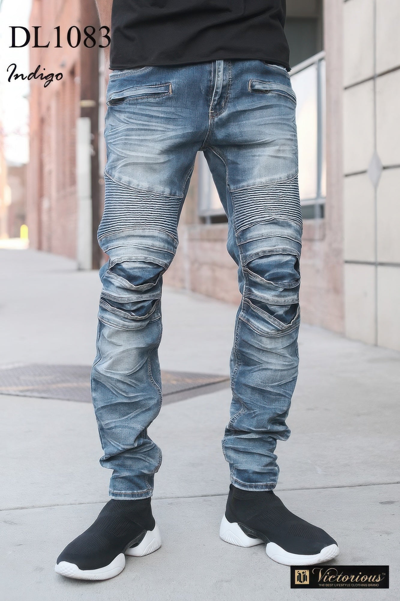 Men Creased Biker Denim Jeans JoySkyBoutique