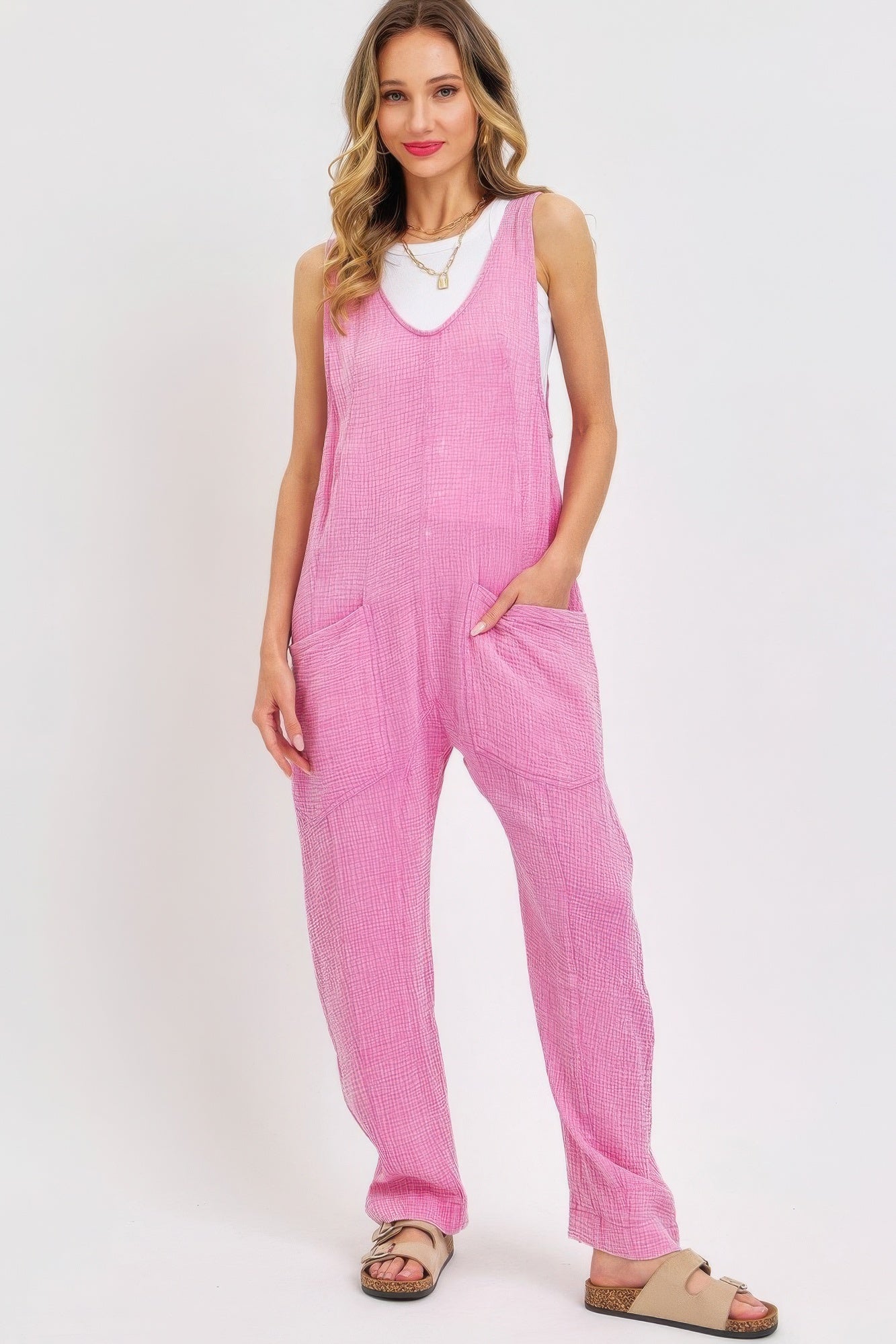 Mineral Washed Summer Jumpsuit JoySkyBoutique