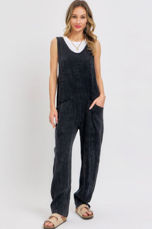 Mineral Washed Summer Jumpsuit JoySkyBoutique