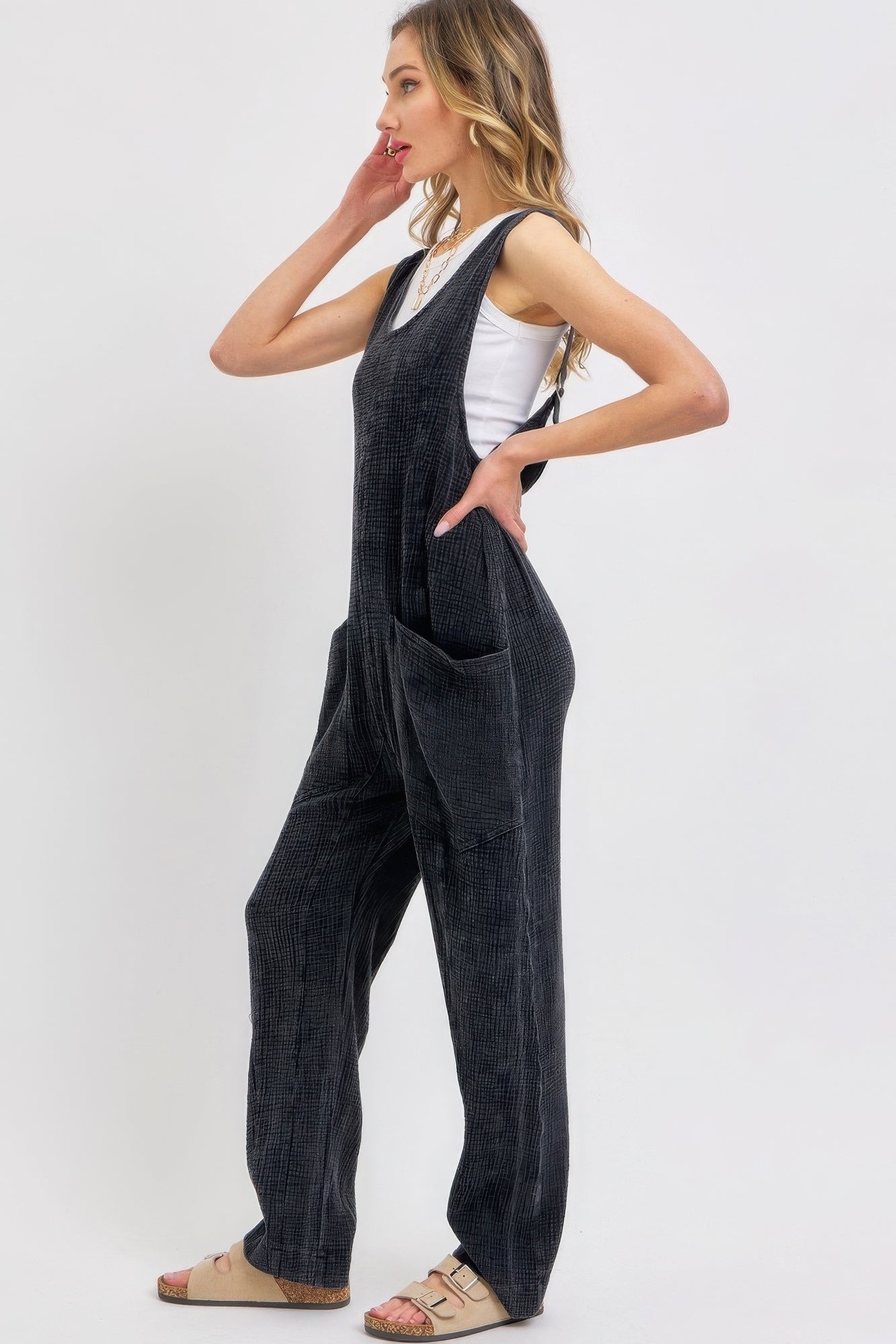 Mineral Washed Summer Jumpsuit JoySkyBoutique