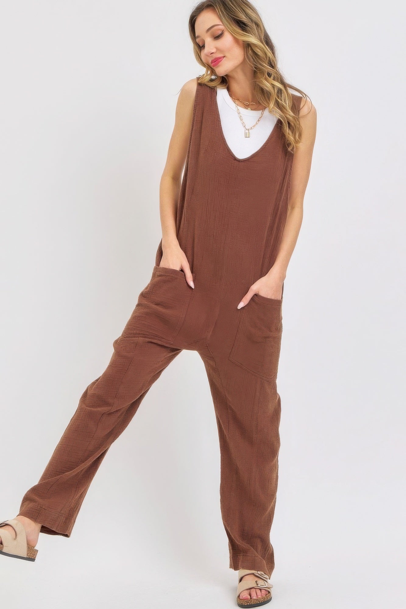 Mineral Washed Summer Jumpsuit JoySkyBoutique