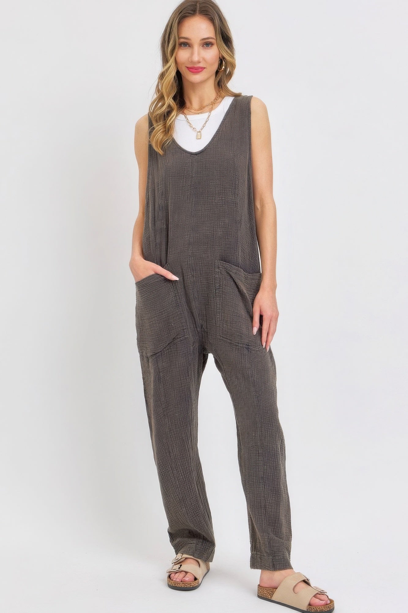 Mineral Washed Summer Jumpsuit JoySkyBoutique