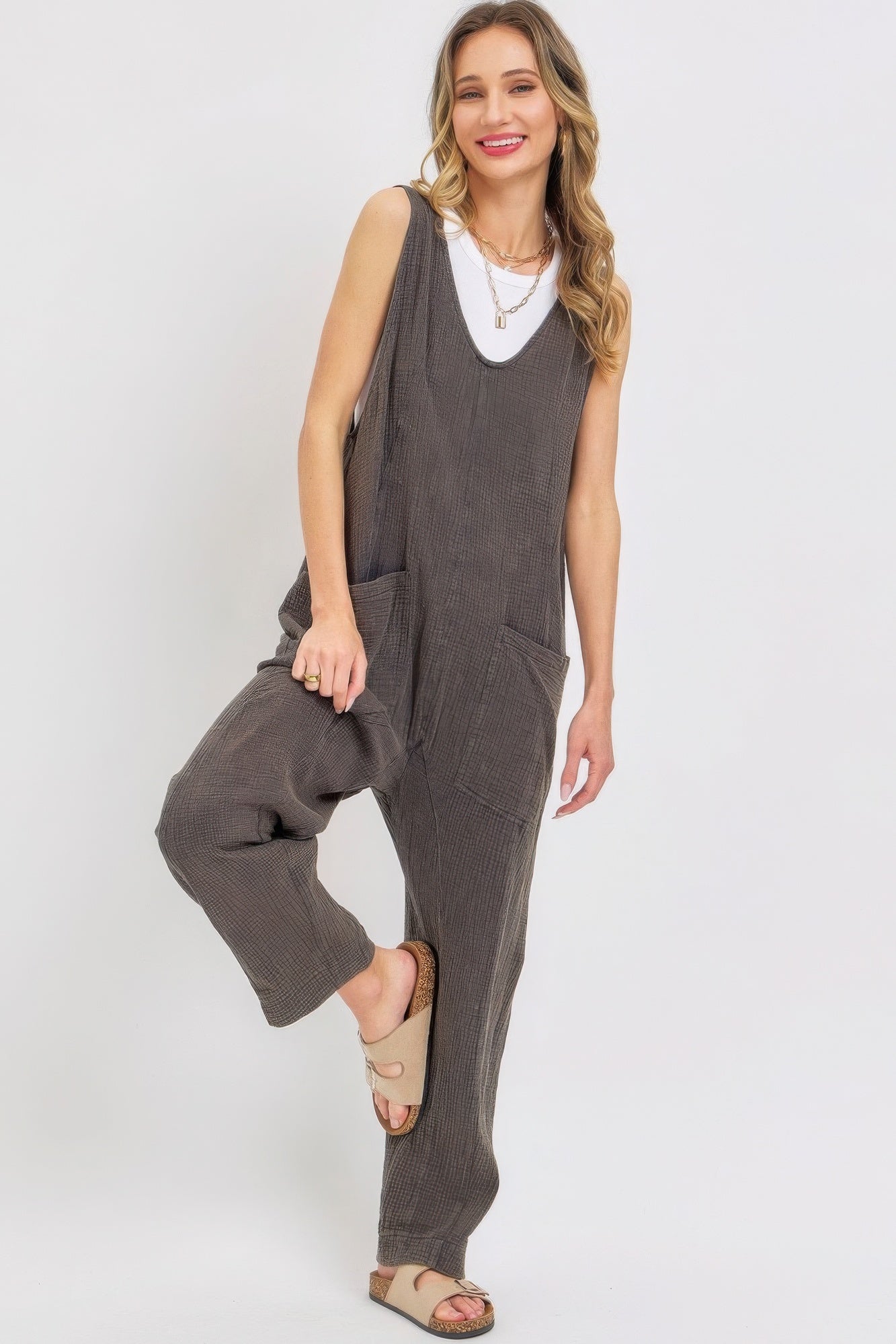 Mineral Washed Summer Jumpsuit JoySkyBoutique