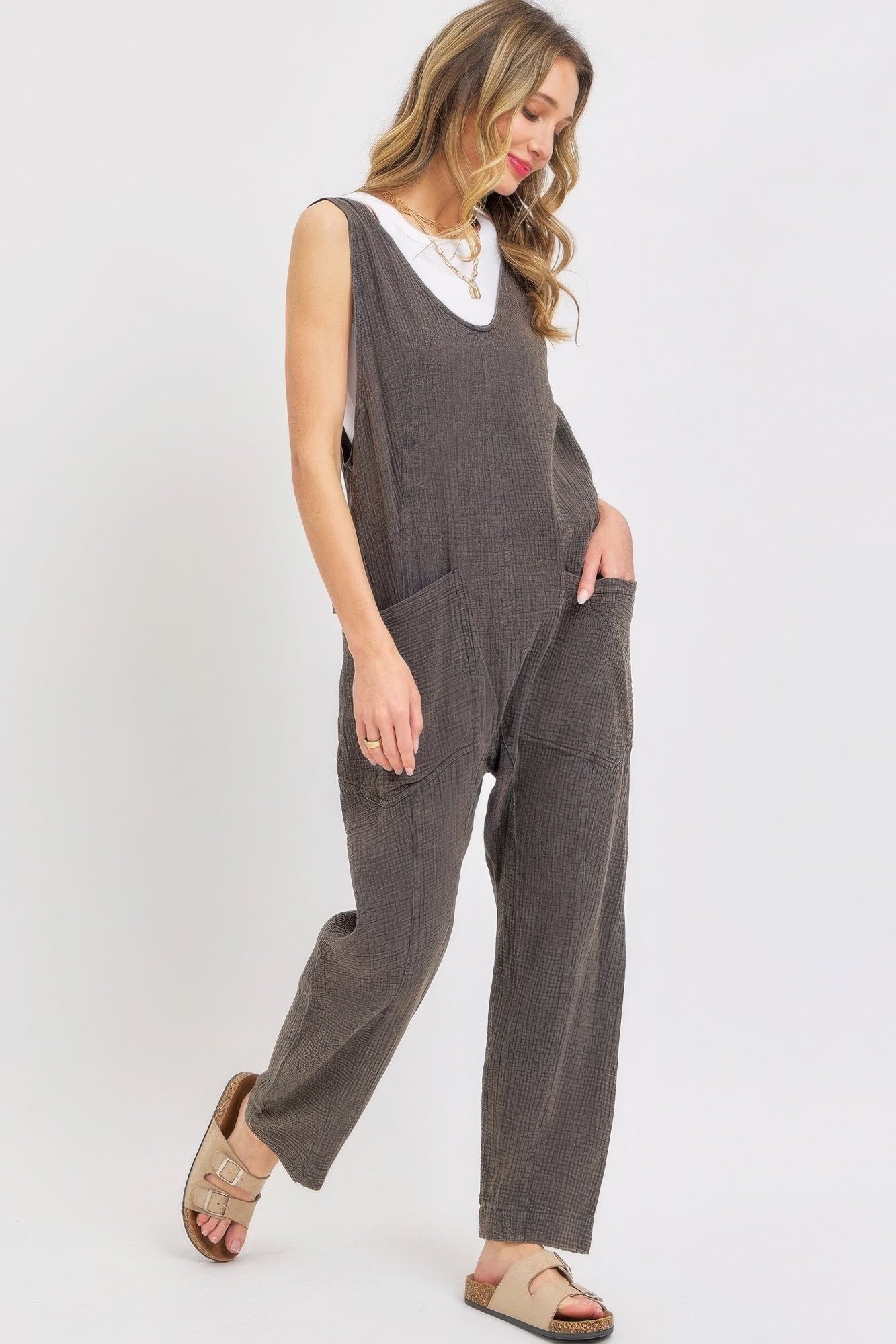 Mineral Washed Summer Jumpsuit JoySkyBoutique