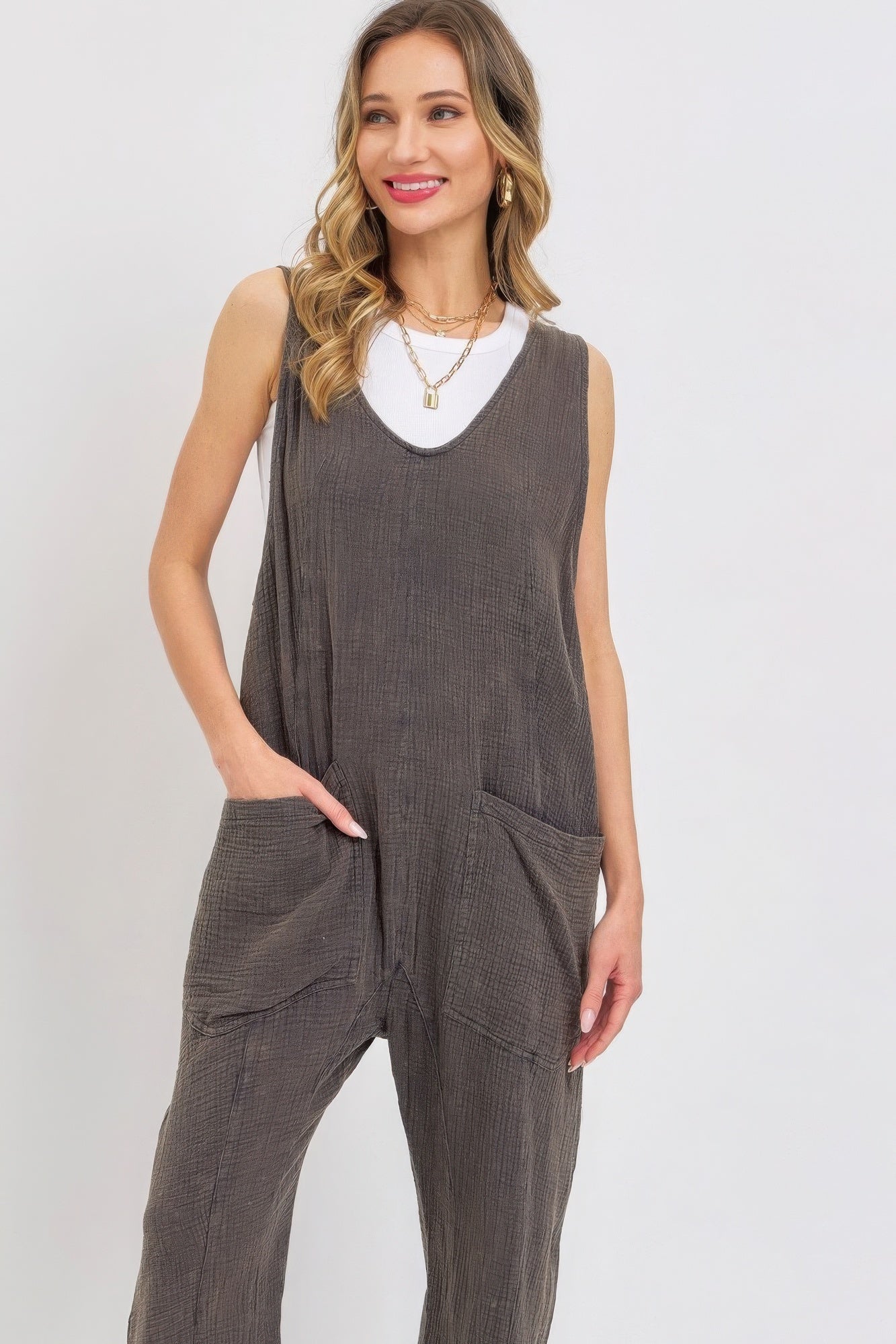 Mineral Washed Summer Jumpsuit JoySkyBoutique