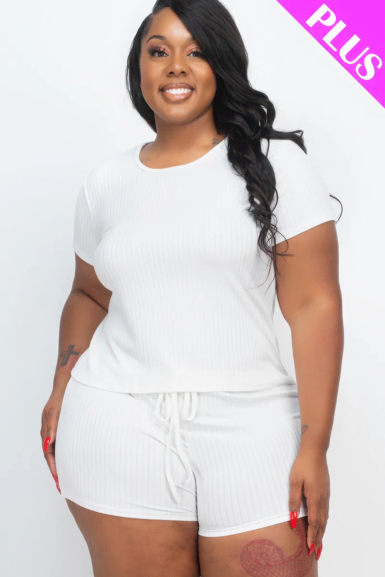 Plus Size Ribbed Short Sleeve Top&shorts Set JoySkyBoutique