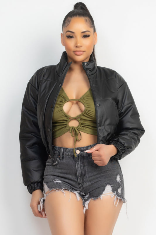 Snap Button Padded Crop Jacket JoySkyBoutique