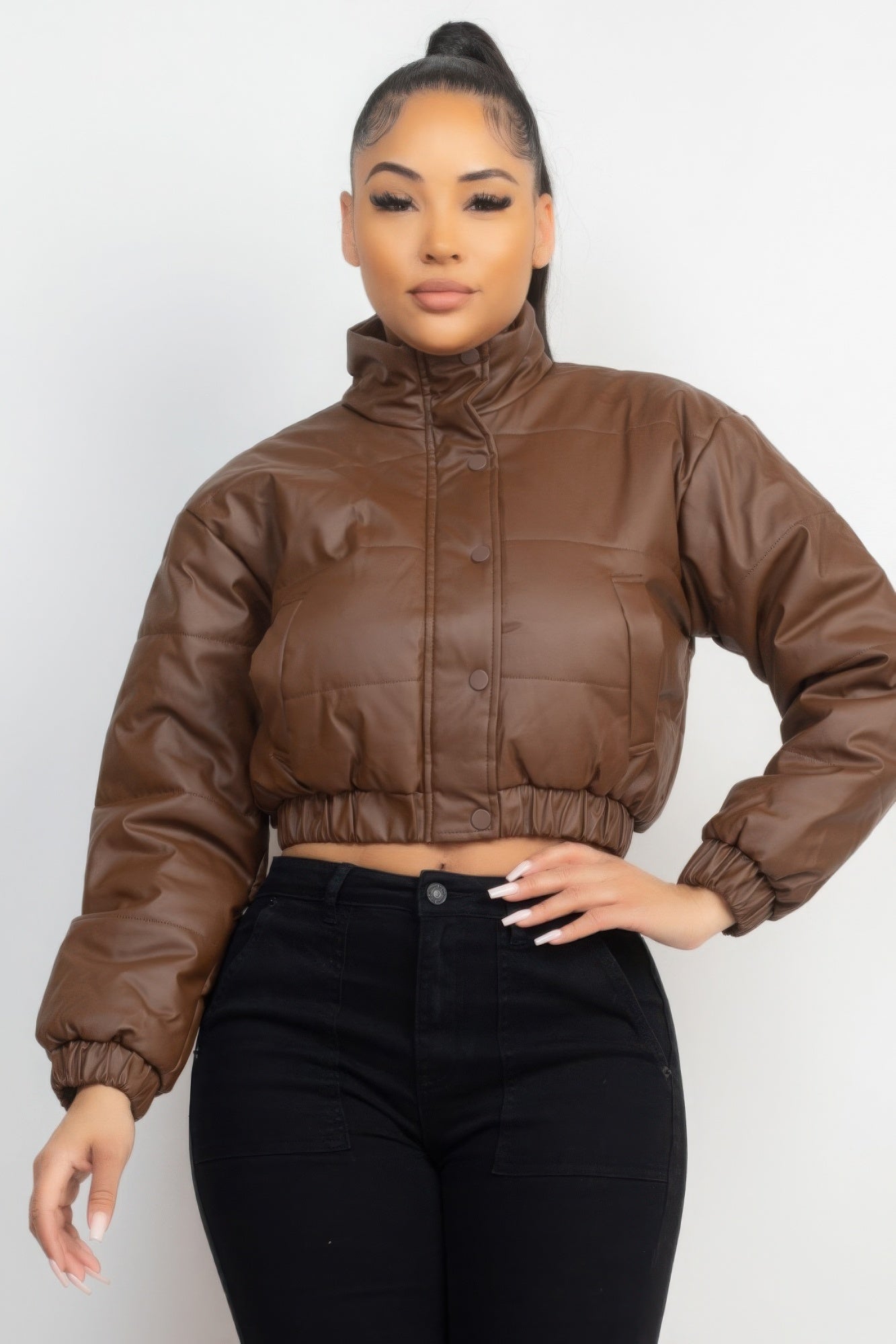 Snap Button Padded Crop Jacket JoySkyBoutique