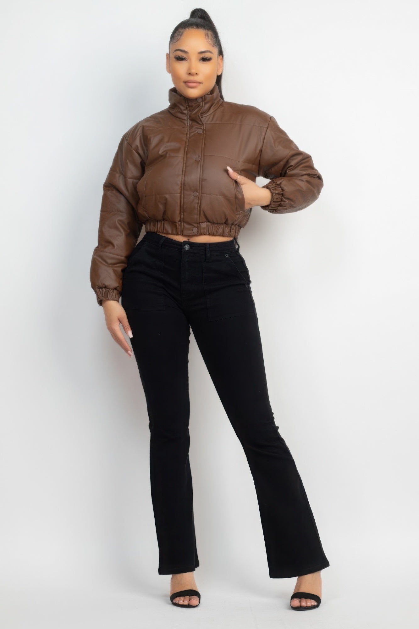 Snap Button Padded Crop Jacket JoySkyBoutique