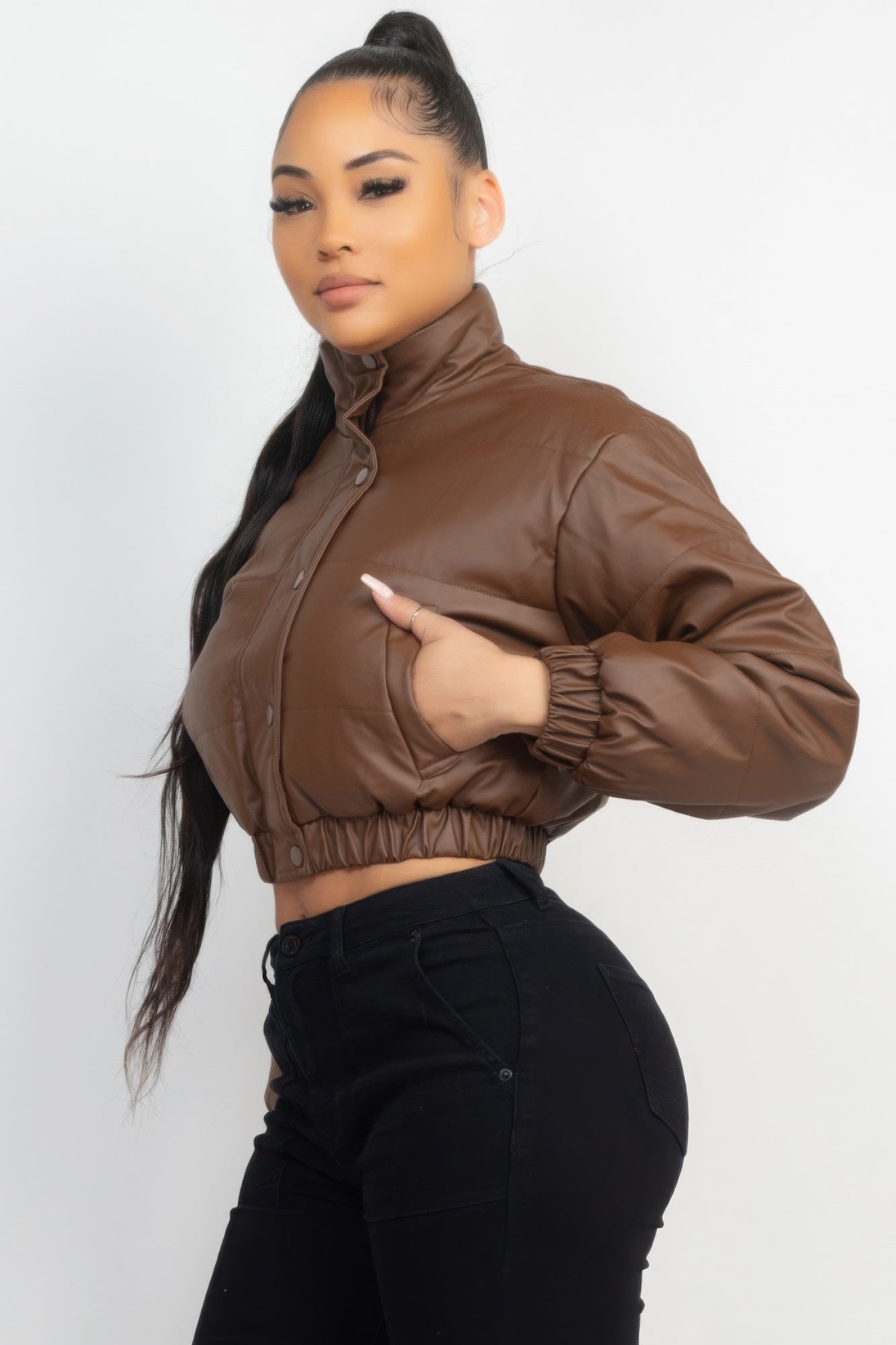 Snap Button Padded Crop Jacket JoySkyBoutique