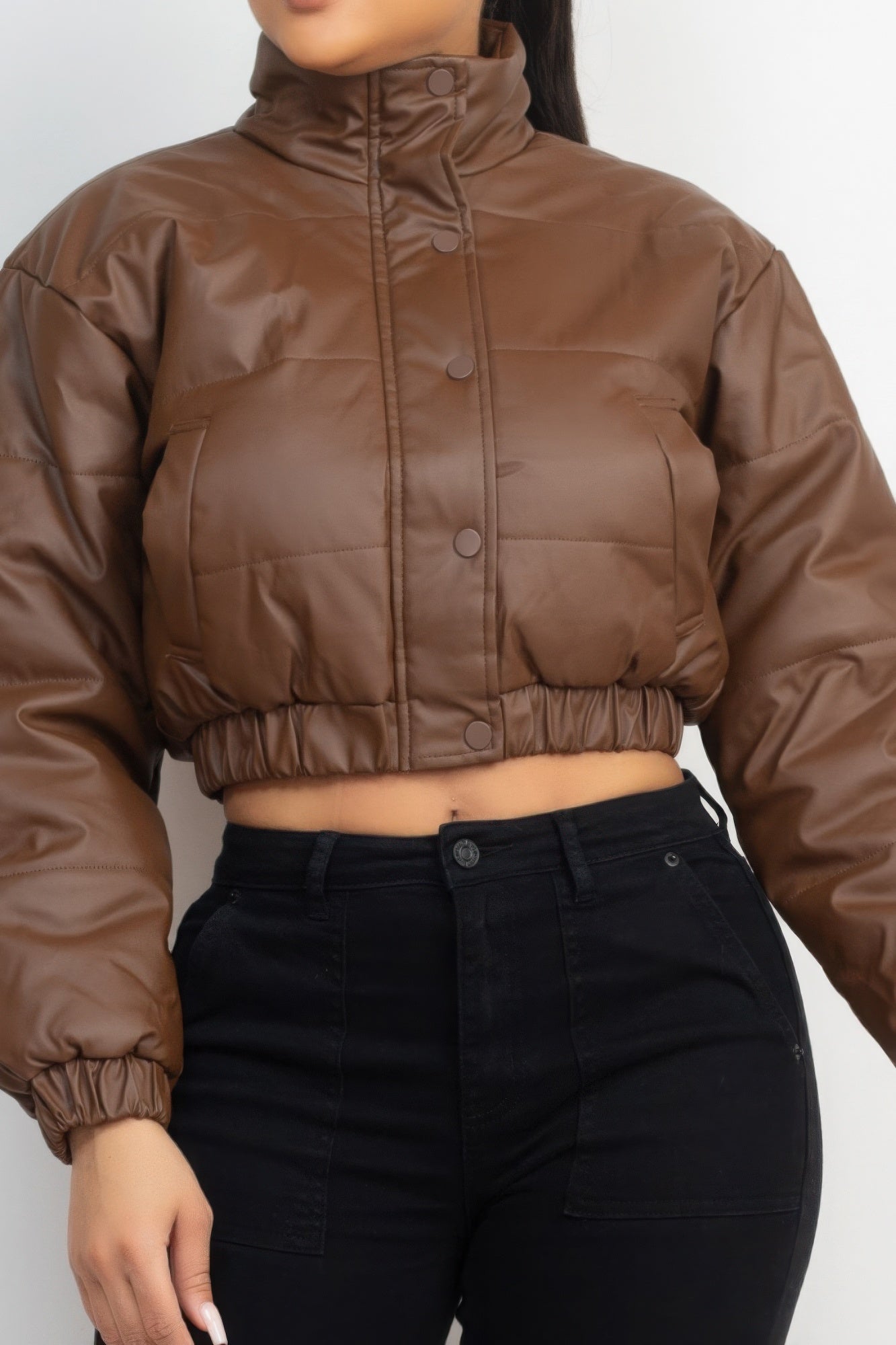 Snap Button Padded Crop Jacket JoySkyBoutique