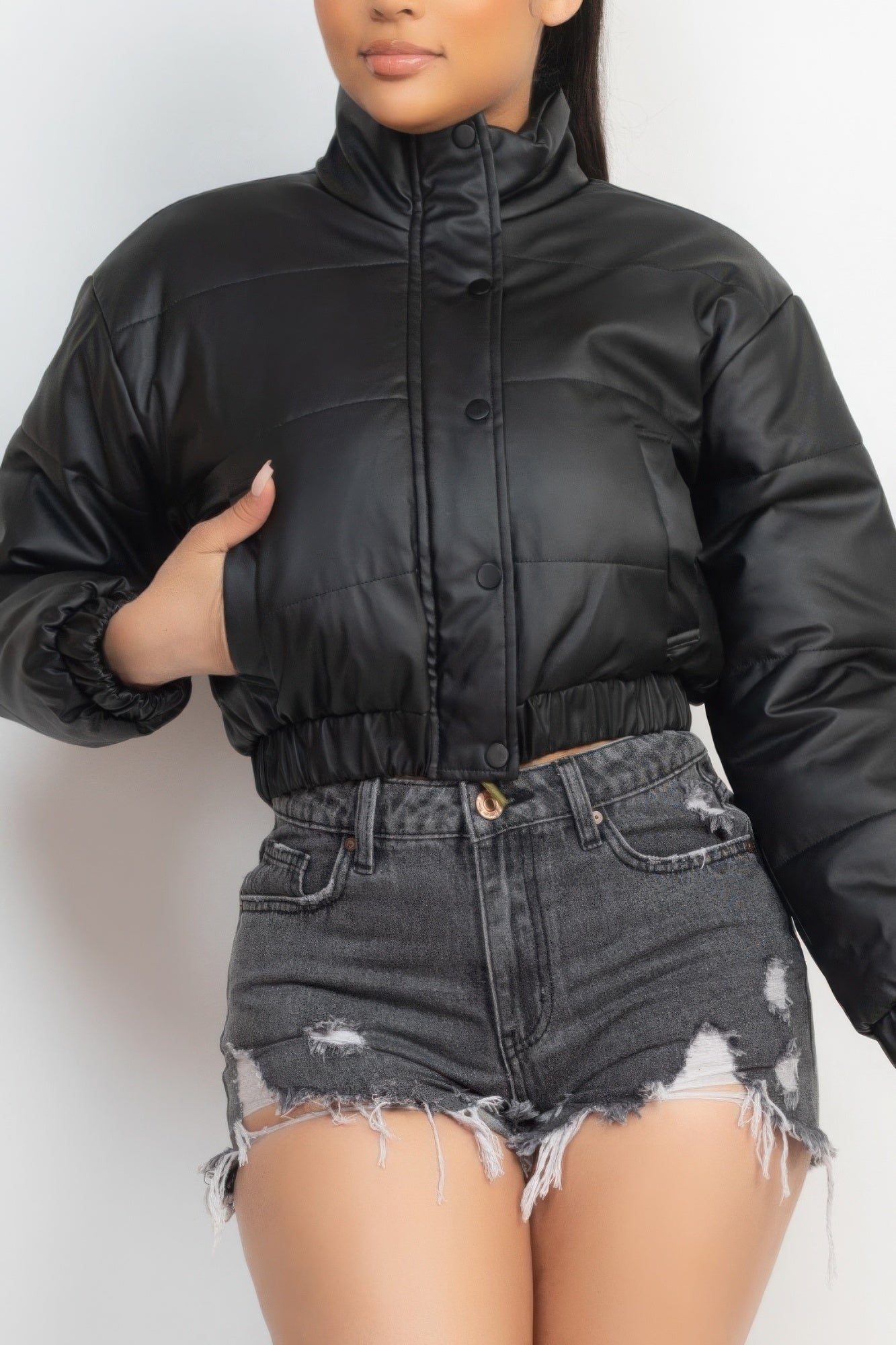 Snap Button Padded Crop Jacket JoySkyBoutique