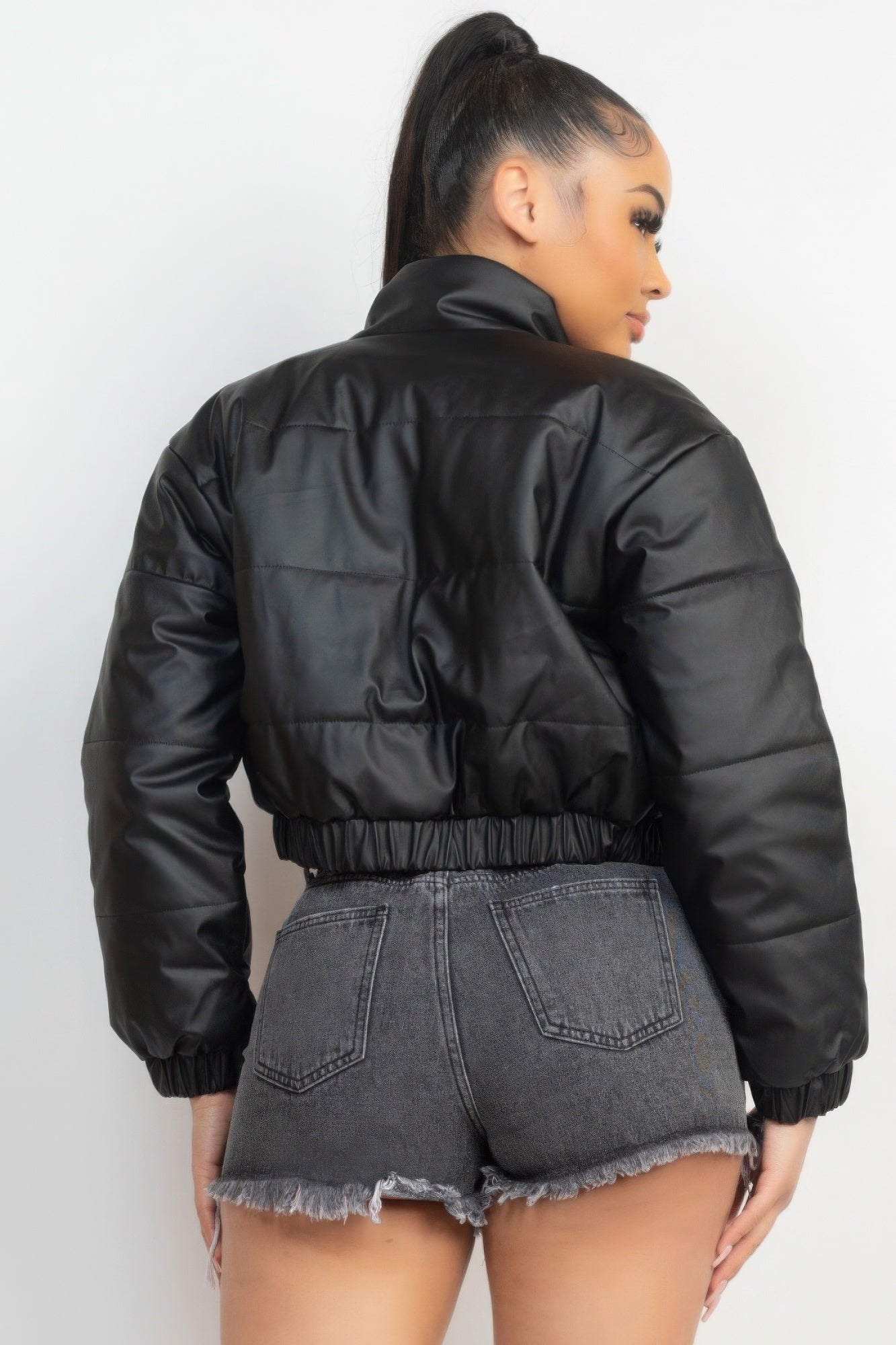 Snap Button Padded Crop Jacket JoySkyBoutique