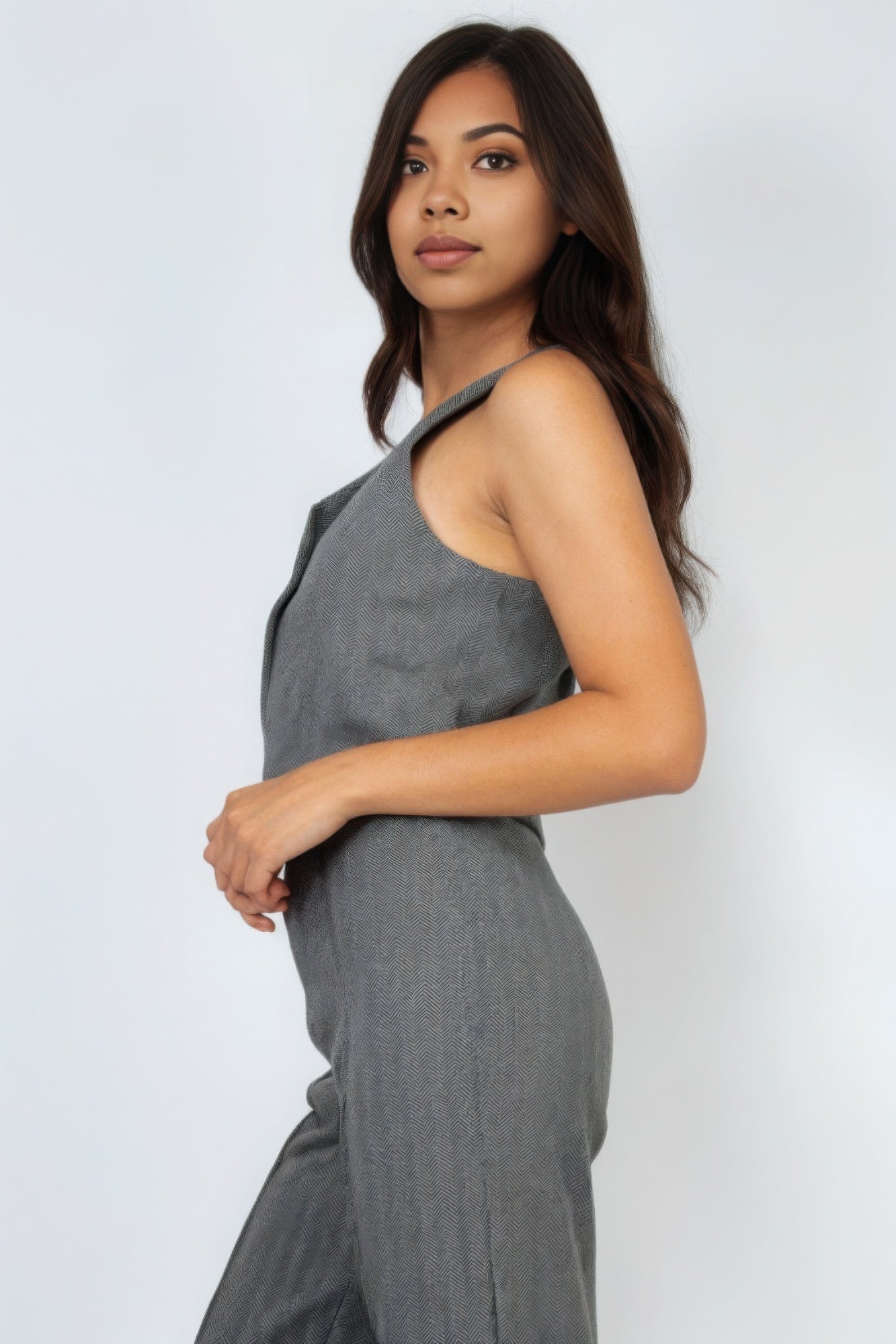 Herringbone V-neck Buttoned Vest Top JoySkyBoutique