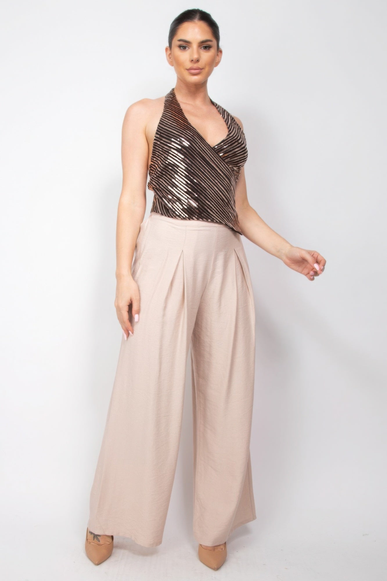 Surplice Halter Sequin Top JoySkyBoutique