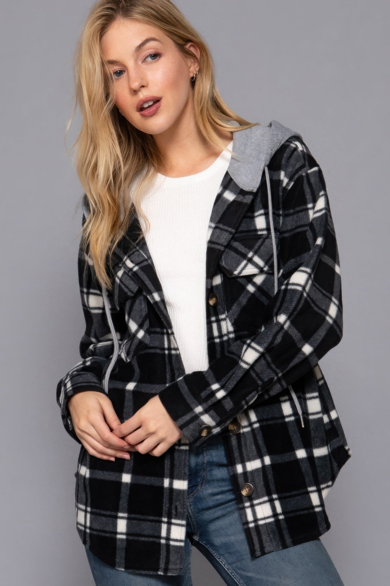 Plaid Print Hoodie Fleece Jacket JoySkyBoutique