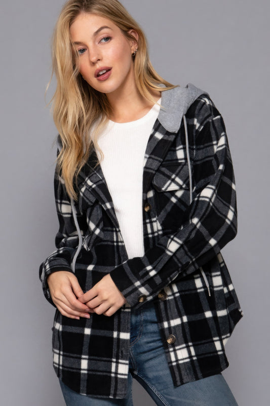 Plaid Print Hoodie Fleece Jacket JoySkyBoutique