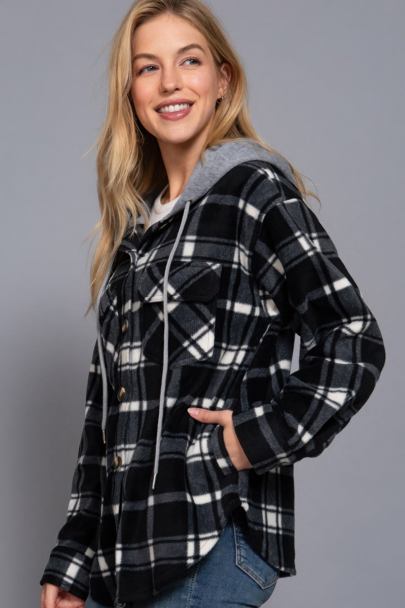 Plaid Print Hoodie Fleece Jacket JoySkyBoutique