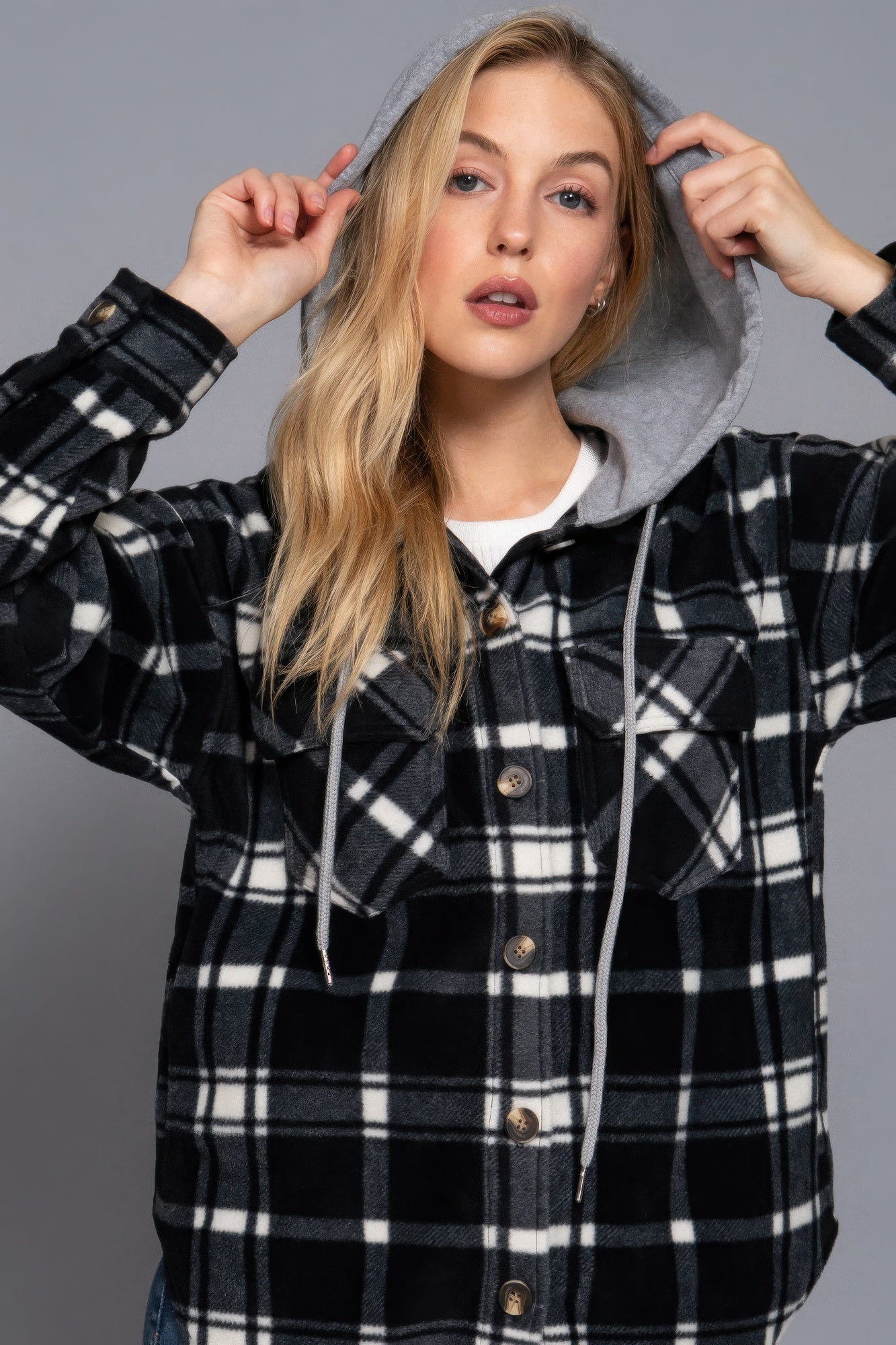Plaid Print Hoodie Fleece Jacket JoySkyBoutique