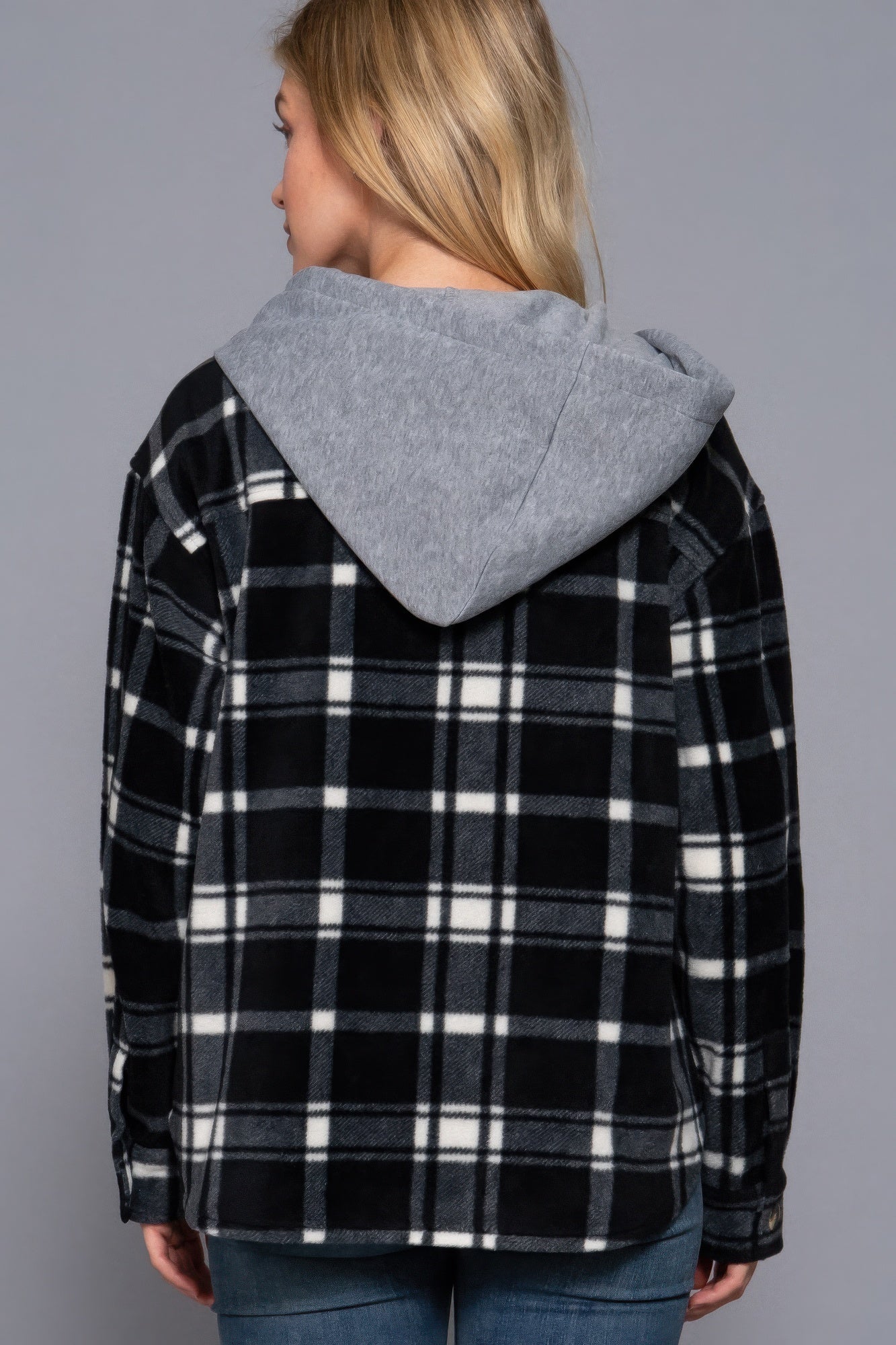Plaid Print Hoodie Fleece Jacket JoySkyBoutique