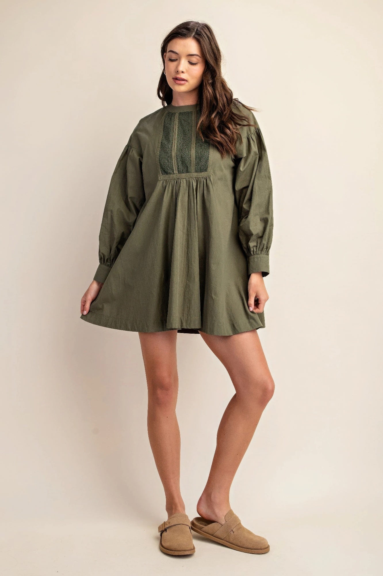 Long sleeve mini dress with lace detail JoySkyBoutique