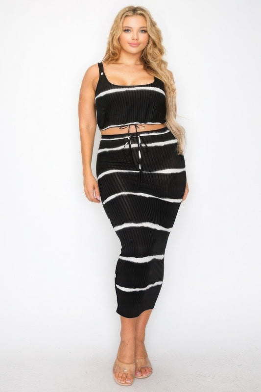 Plus sleeveless tie dye stripe 2 piece skirt set JoySkyBoutique