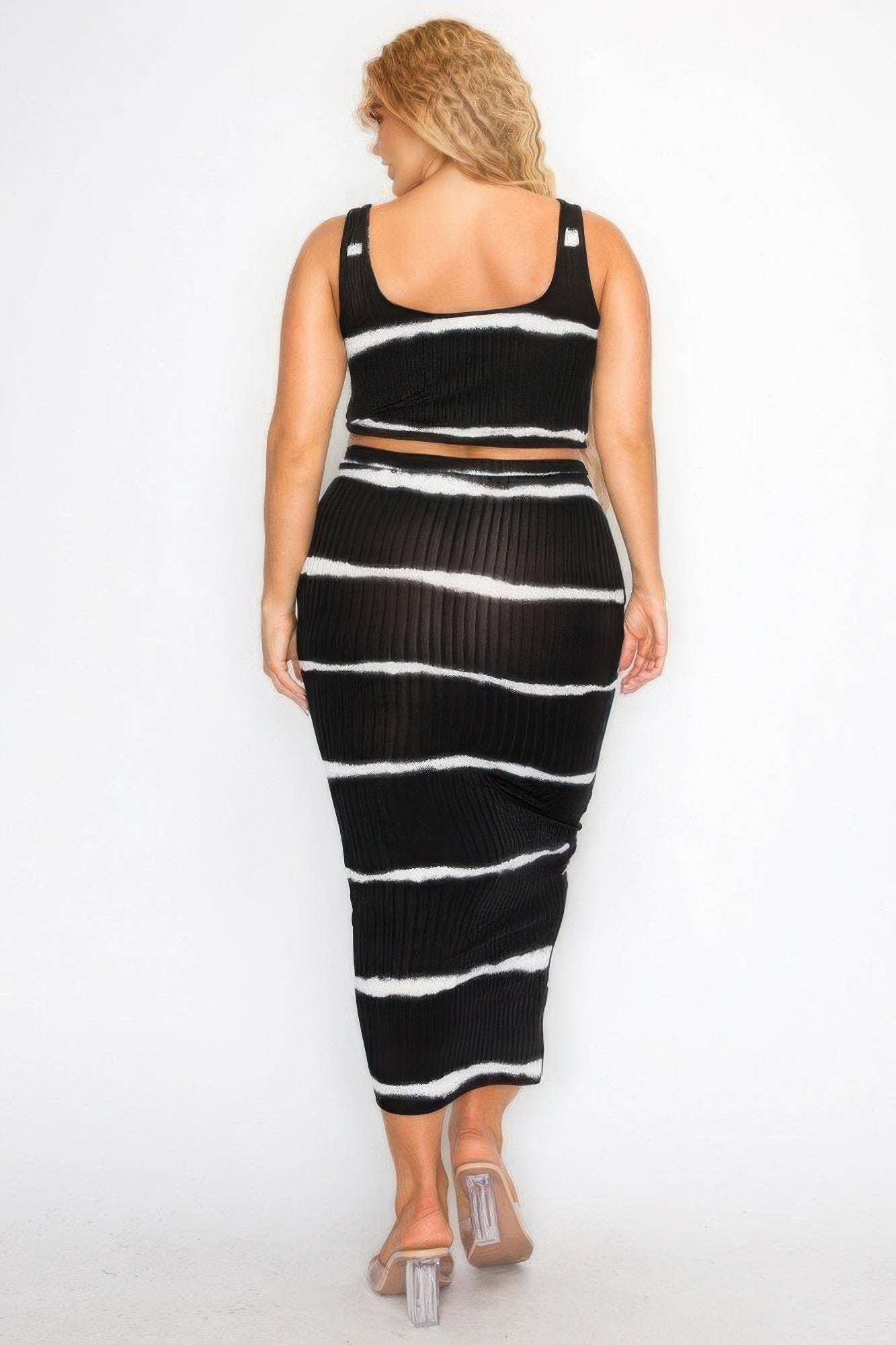 Plus sleeveless tie dye stripe 2 piece skirt set JoySkyBoutique