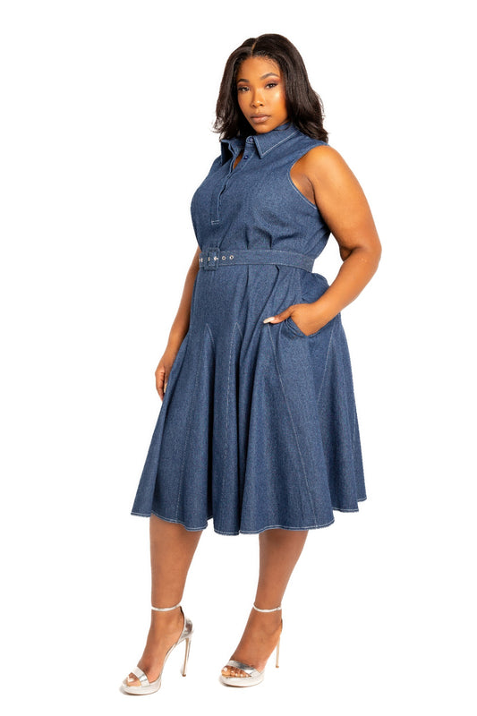 Contrast stitch washed denim shirt dress with belt JoySkyBoutique
