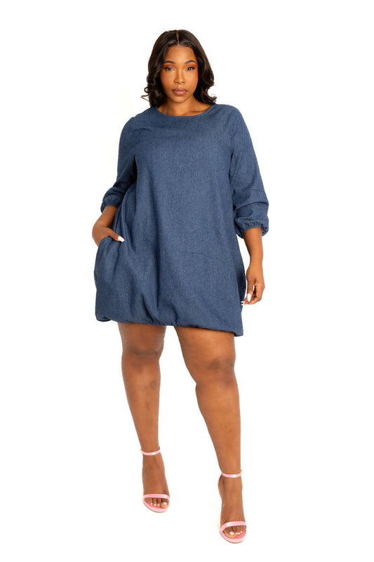 Washed denim bubbled dress JoySkyBoutique