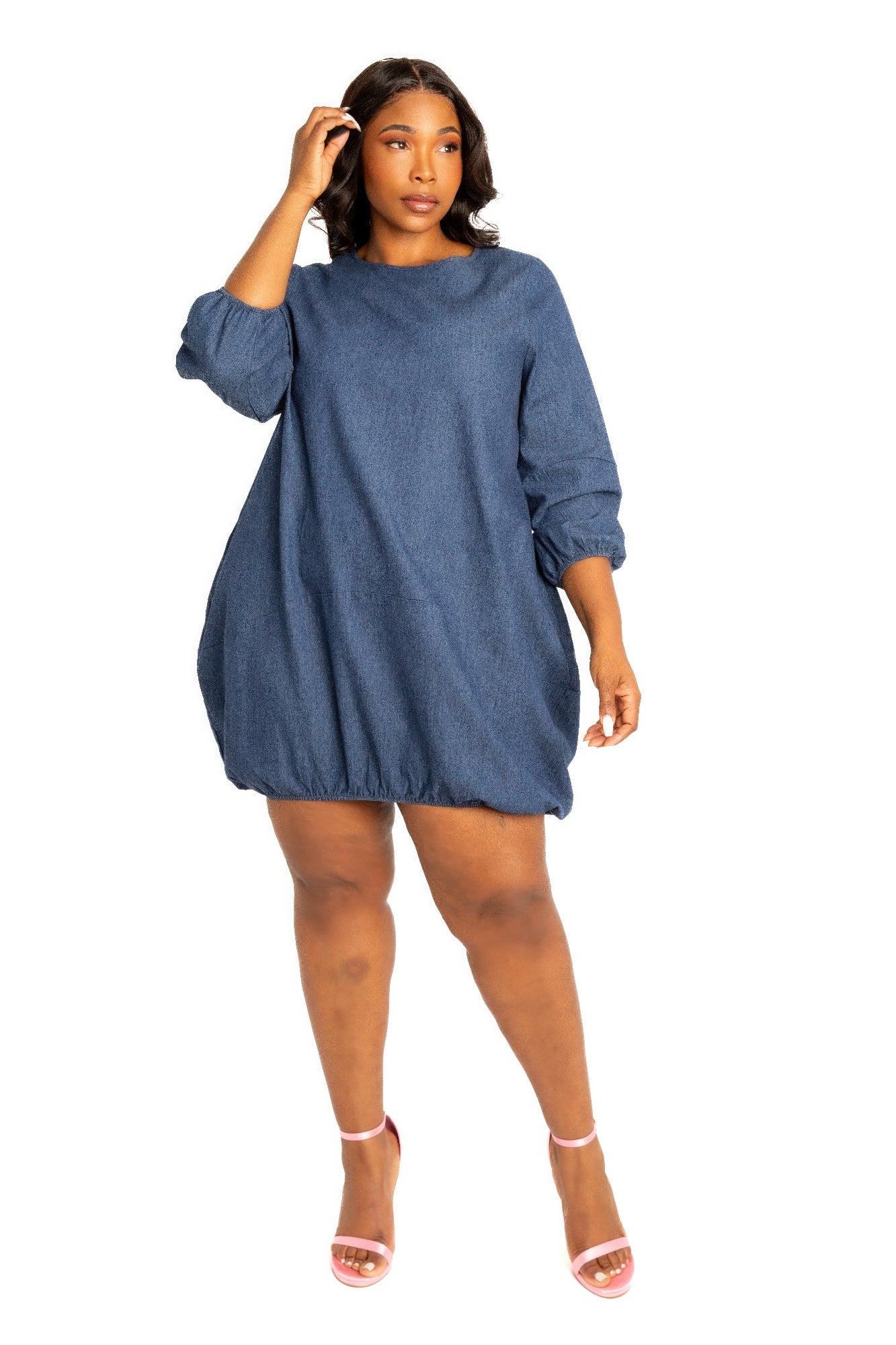 Washed denim bubbled dress JoySkyBoutique