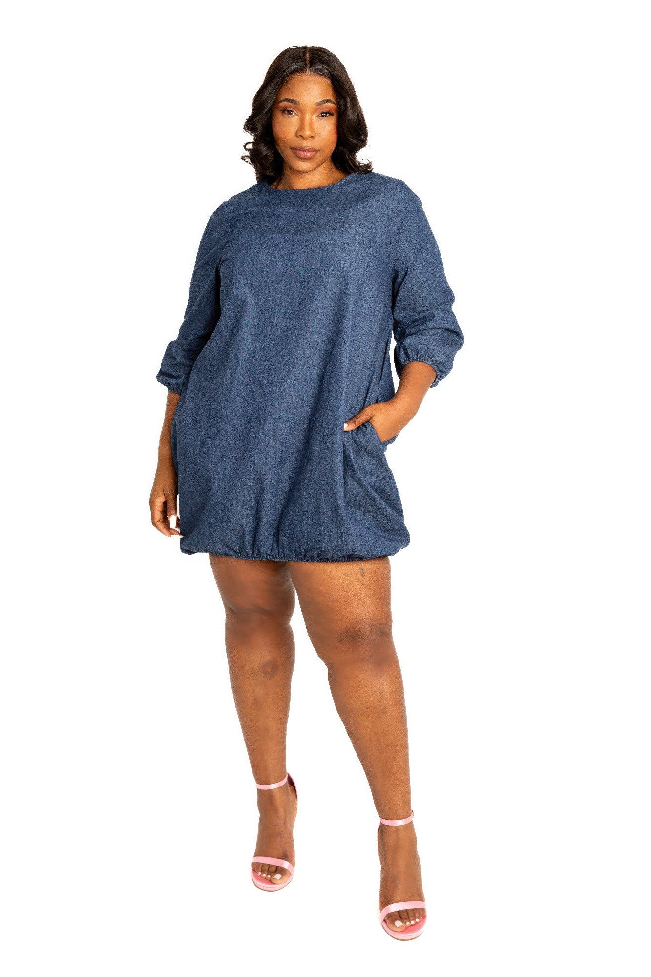 Washed denim bubbled dress JoySkyBoutique
