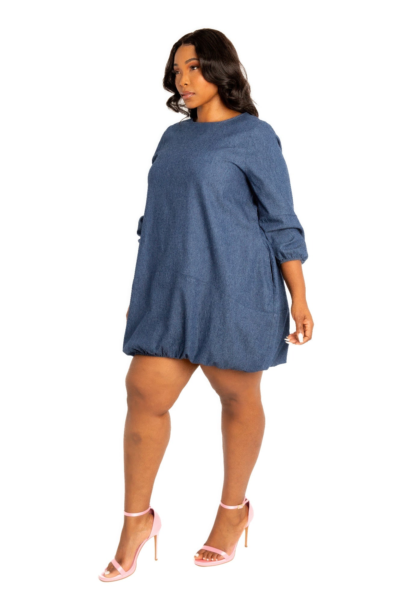 Washed denim bubbled dress JoySkyBoutique