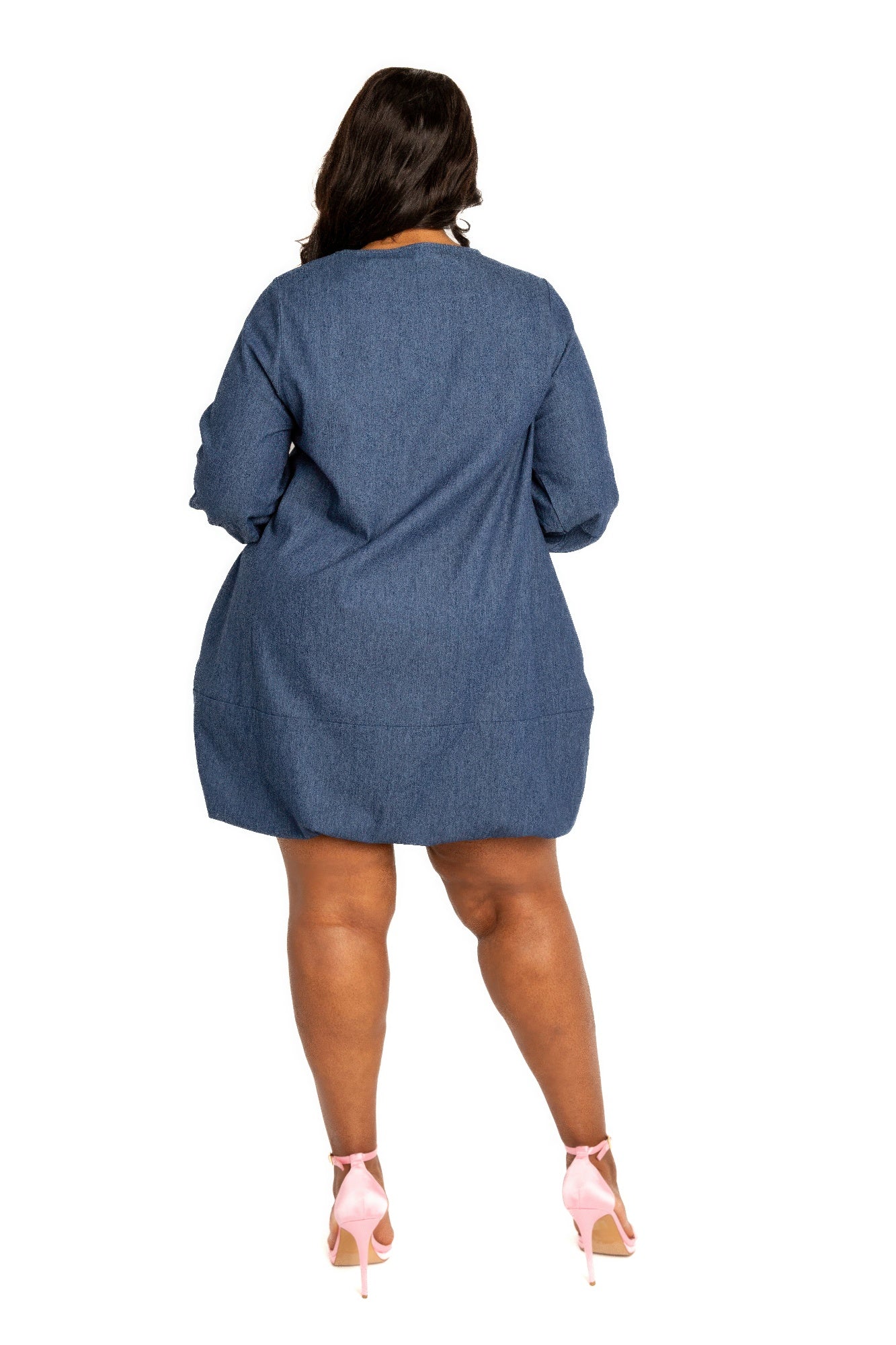 Washed denim bubbled dress JoySkyBoutique
